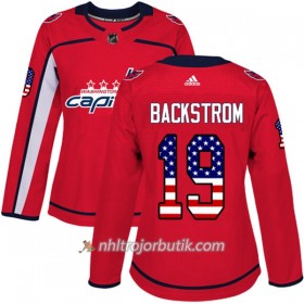 Dame Ishockey Washington Capitals Tröja Nicklas Backstrom 19 Adidas 2017-2018 Röd USA Flag Fashion Authentic
